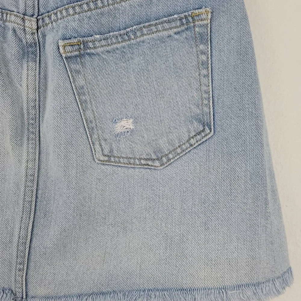 Free People We The Free Button Fly Denim Distressed Mini Skirt Si…